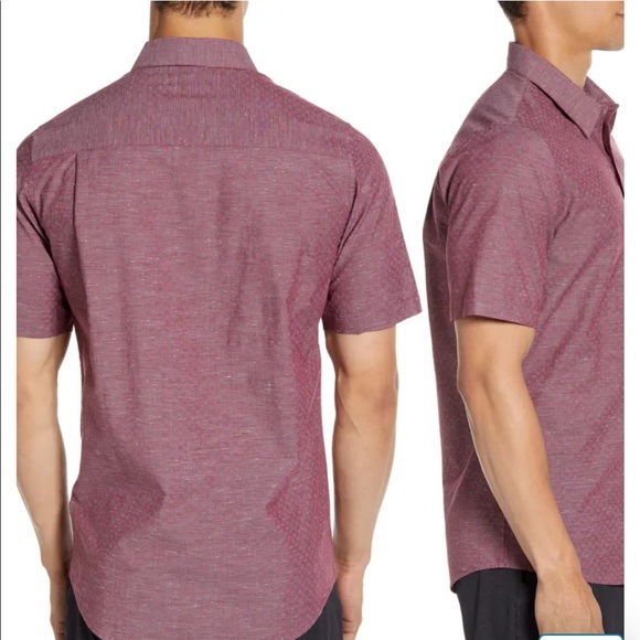 Travis Mathew 2XL Shirt Oswego Geo Print Short Sleeve Heather Tawny Port Red - Picture 3 of 8
